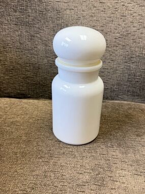 Vintage Belgium White Milk Glass Apothecary Jar Container with Round Lid.